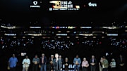 Oct 28, 2023; Phoenix, Arizona, USA; Phoenix Suns legend Steve Nash greets fans during a Ring of Honor half time ceremony of the game against the Utah Jazz at Footprint Center. Mandatory Credit: Joe Camporeale-Imagn Images