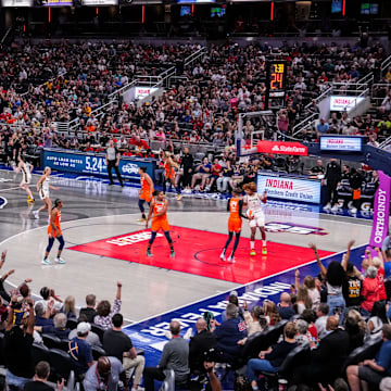 Fans cheer for the Indiana Fever at Gainbridge Fieldhouse