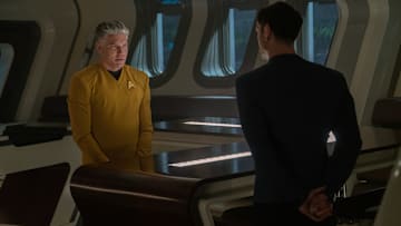 Anson Mount as Capt. Pike and Ethan Peck as Spock appearing in episode 201 “The Broken Circle” of Star Trek: Strange New Worlds, streaming on Paramount+, 2023. Photo Cr: Michael Gibson/Paramount+