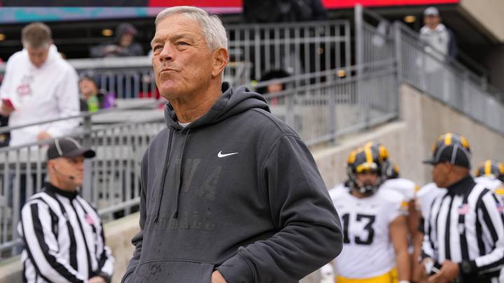 Oct 14, 2023; Madison, Wisconsin, USA;  Iowa Hawkeyes head coach Kirk Ferentz prior to the game against the Wisconsin Badgers at Camp Randall Stadium. Mandatory Credit: Jeff Hanisch-Imagn Images