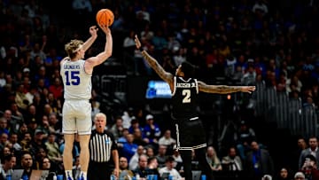 BYU's Richie Saunders shoots the ball against VCU in the First Round of the 2025 NCAA Tournament.