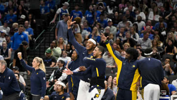 Mar 5, 2024; Dallas, Texas, USA; The Indiana Pacers bench celebrates during the second half of the