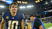 Justin Herbert and the Los Angeles Chargers are favored against the Tennessee Titans on Sunday.