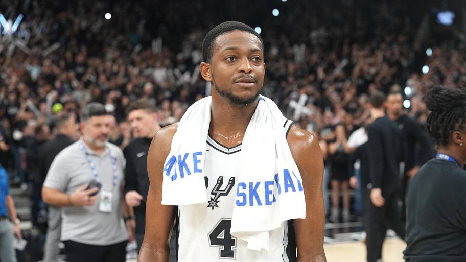 San Antonio Spurs guard De’Aaron Fox after a victory over the Portland Trail Blazers.