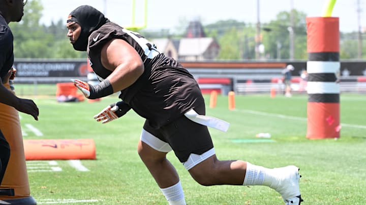 Aug 4, 2024; Cleveland Browns defensive tackle Siaki Ika (62) during practice at the Browns training facility in Berea, Ohio.