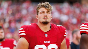 San Francisco 49ers offensive lineman Nick Zakelj (63)