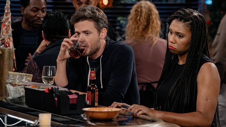 L-R: Jack Cutmore-Scott as Freddy and Toks Olagundoye as Olivia in Frasier episode 10, season 2 streaming on Paramount+, 2024