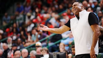 Jan 17, 2023; New Orleans, Louisiana, USA; Tulane Green Wave head coach Ron Hunter reacts to a foul against the Houston Cougars during the first half at Avron B. Fogelman Arena in Devlin Fieldhouse.