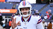 Buffalo Bills quarterback Josh Allen waves to fans before a game against the New England Patriots on Jan. 5, 2025.