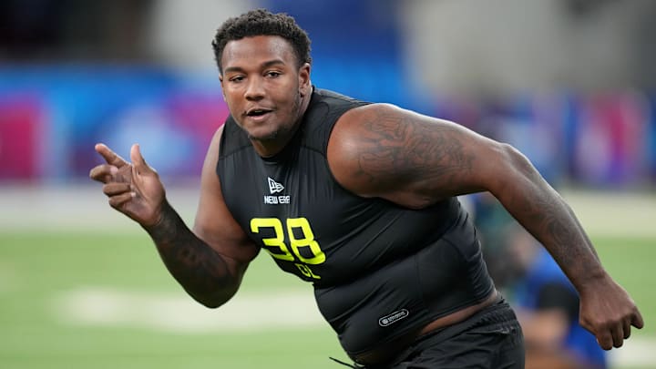 Feb 27, 2025; Indianapolis, IN, USA; Kentucky defensive lineman Deone Walker (DL38) participates in drills during the 2025 NFL Combine at Lucas Oil Stadium