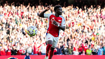 Bukayo Saka celebrates his goal against Southampton