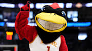 Mar 21, 2025; Milwaukee, WI, USA; The mascot for the Iowa State Cyclones during the first half of a first round NCAA men’s tournament game against the Lipscomb Bisons at Fiserv Forum. Mandatory Credit: Jeff Hanisch-Imagn Images