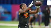 Washington State wideout Kyle Williams (WO40) during the 2025 NFL Combine at Lucas Oil Stadium. 