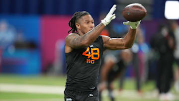 Washington State wideout Kyle Williams (WO40) during the 2025 NFL Combine at Lucas Oil Stadium. 