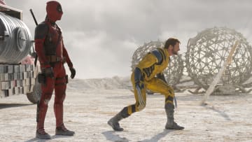 (L-R): Ryan Reynolds as Deadpool/Wade Wilson and Hugh Jackman as Wolverine/Logan in 20th Century Studios/Marvel Studios' DEADPOOL & WOLVERINE. Photo by Jay Maidment. © 2024 20th Century Studios / © and ™ 2024 MARVEL.