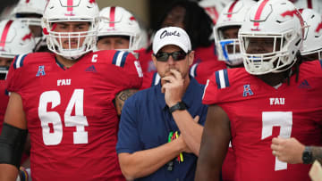 FAU coach Tom Herman and the Owls wait before coming onto the field before last Saturday's home game against Ohio.
