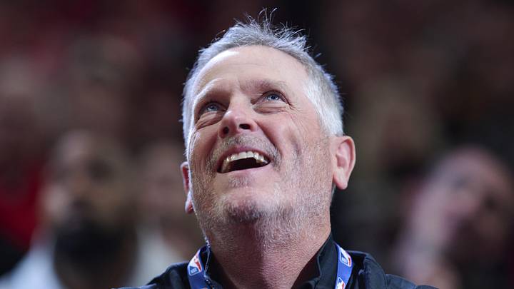 Apr 2, 2026; Portland, Oregon, USA; Portland Trail Blazers owner Tom Dundon is introduced during the first half during a game between the Portland Trail Blazers and the New Orleans Pelicans at Moda Center. Mandatory Credit: Troy Wayrynen-Imagn Images