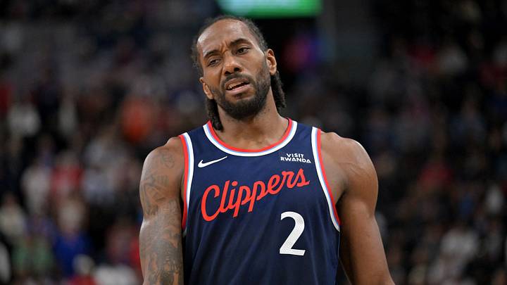 Apr 8, 2026; Inglewood, California, USA;  Los Angeles Clippers forward Kawhi Leonard (2) reacts after a missed basket in the second half against the Oklahoma City Thunder at Intuit Dome. Mandatory Credit: Jayne Kamin-Oncea-Imagn Images