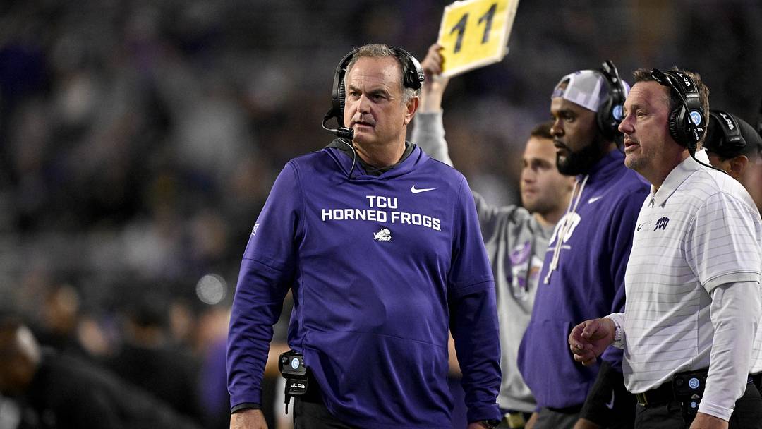Nov 29, 2025; Fort Worth, Texas, USA; TCU Horned Frogs head coach Sonny Dykes looks on during the first half against the Cincinnati Bearcats at Amon G. Carter Stadium. 