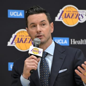 Jun 24, 2024; El Segundo, CA, USA;  The Los Angeles Lakers head coach JJ Redick speaks to the media during an introductory news conference at the UCLA Health Training Center. Mandatory Credit: Jayne Kamin-Oncea-USA TODAY Sports