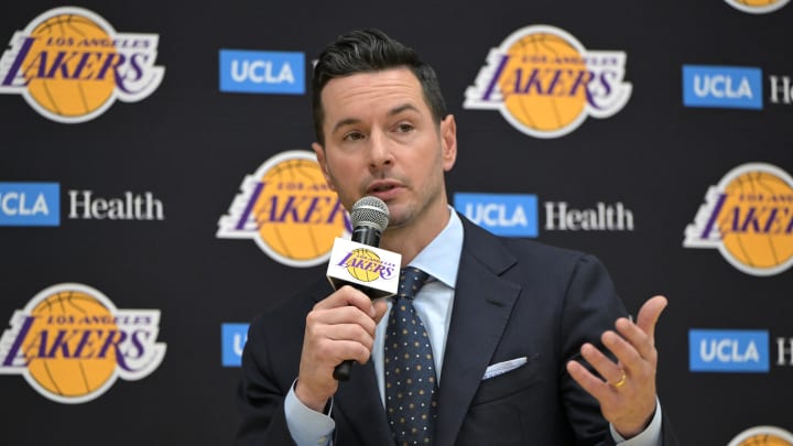 Jun 24, 2024; El Segundo, CA, USA;  The Los Angeles Lakers head coach JJ Redick speaks to the media during an introductory news conference at the UCLA Health Training Center. Mandatory Credit: Jayne Kamin-Oncea-USA TODAY Sports