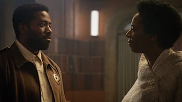 Paul Billings (Chinaza Uche) and Judge Meadows (Tanya Moodie) in Silo. Image: Apple TV+.