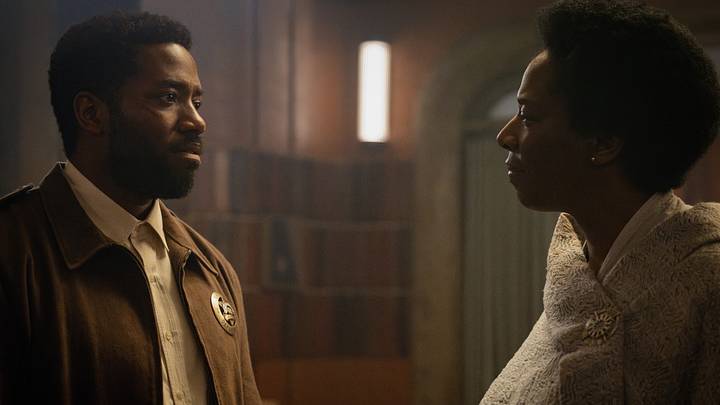 Paul Billings (Chinaza Uche) and Judge Meadows (Tanya Moodie) in Silo. Image: Apple TV+.