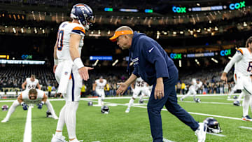 Denver Broncos QB Bo Nix, head coach Sean Payton