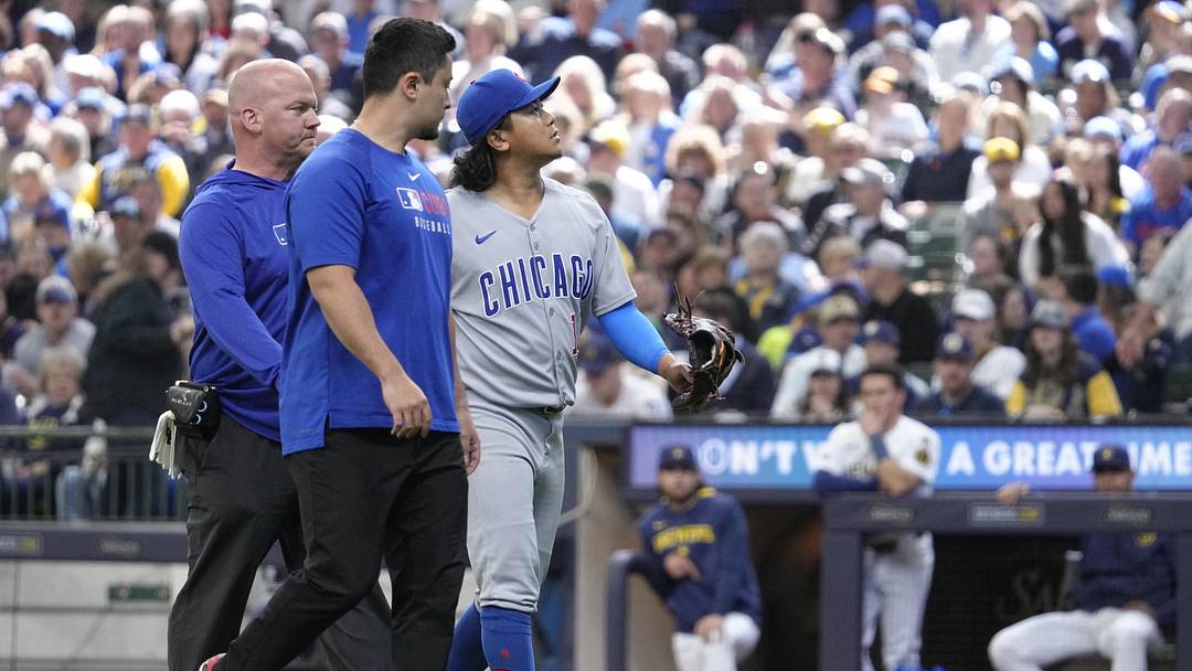May 4, 2025; Milwaukee, Wisconsin, USA; Chicago Cubs pitcher Shota Imanaga (18) walks off the field after being injured against the Milwaukee Brewers in the sixth inning at American Family Field. May 4, 2025; Milwaukee, Wisconsin, USA; Chicago Cubs pitcher Shota Imanaga (18) walks off the field after being injured against the Milwaukee Brewers in the sixth inning at American Family Field.