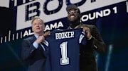 NFL commissioner Roger Goodell with Alabama Crimson Tide offensive lineman Tyler Booker.