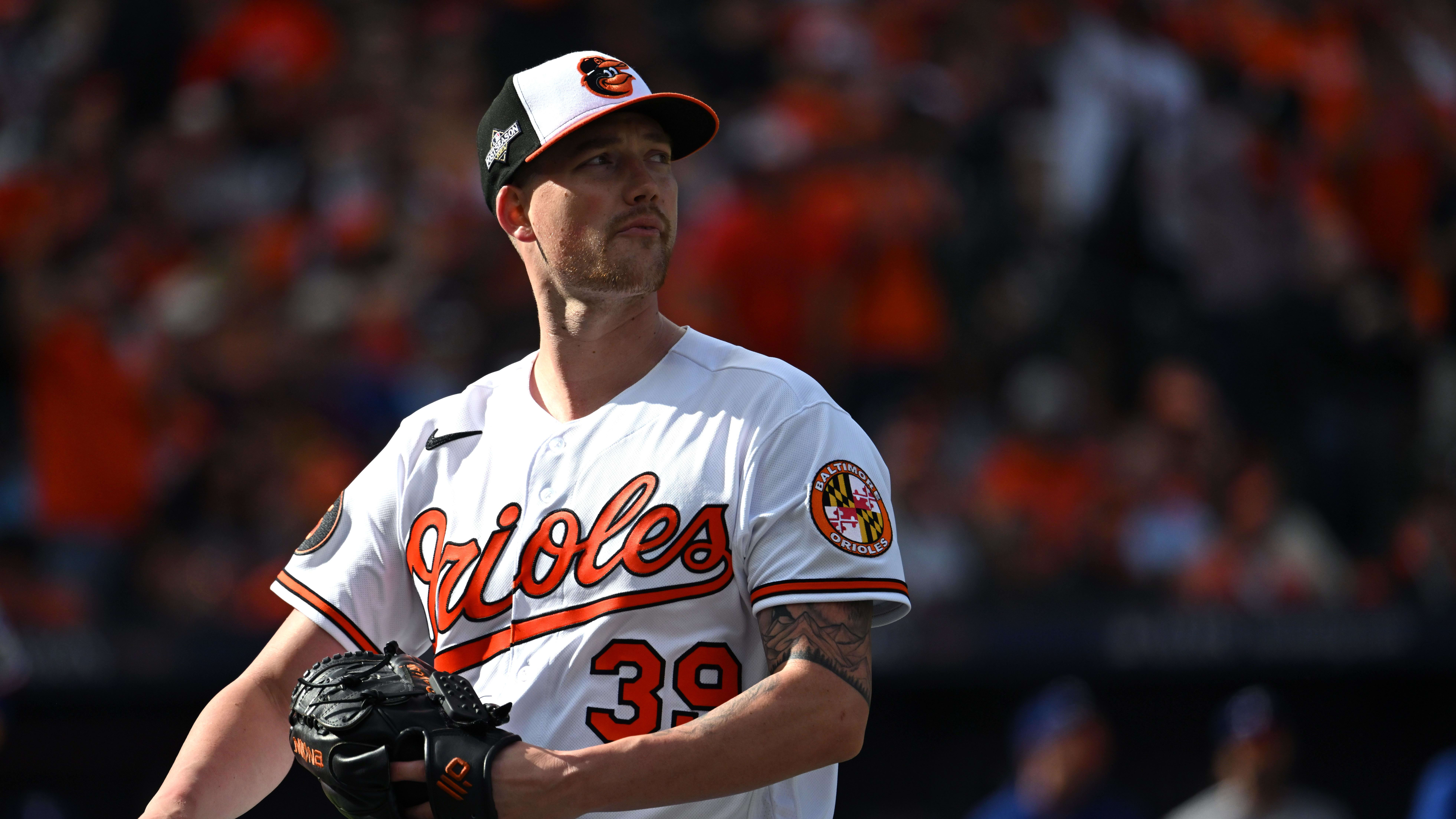 Oct 7, 2023; Baltimore, Maryland, USA; Baltimore Orioles starting pitcher Kyle Bradish (39).