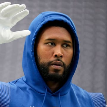 Indianapolis Colts defensive tackle DeForest Buckner (99) walks the field Sunday, Sept. 17, 2023, before a game against the Houston Texans at NRG Stadium in Houston