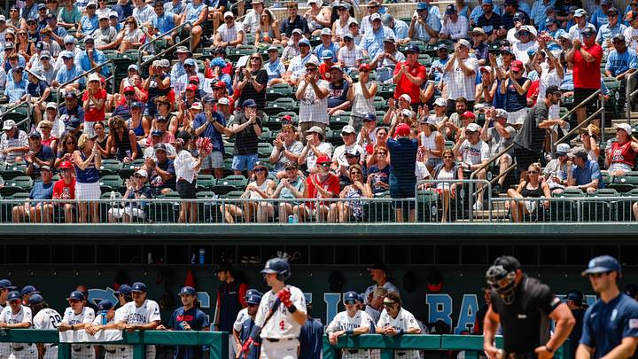 Jun 7, 2025; Chapel Hill, NC, USA; Arizona fans celebrate during the third inning of the Super Regionals game against North Carolina in Chapel Hill, North Carolina. Mandatory Credit: Jaylynn Nash-Imagn Images