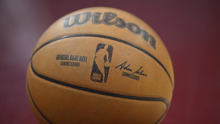 An official NBA game basketball.