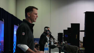Feb 27, 2024; Indianapolis, IN, USA; Jacksonville Jaguars general manager Trent Baalke speaks at a press conference at the NFL Scouting Combine at Indiana Convention Center. Mandatory Credit: Kirby Lee-Imagn Images