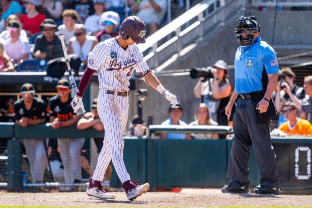Texas A&M Aggies shortstop Ali Camarillo (2) reacts after striking out against the Tennessee Volunteers.