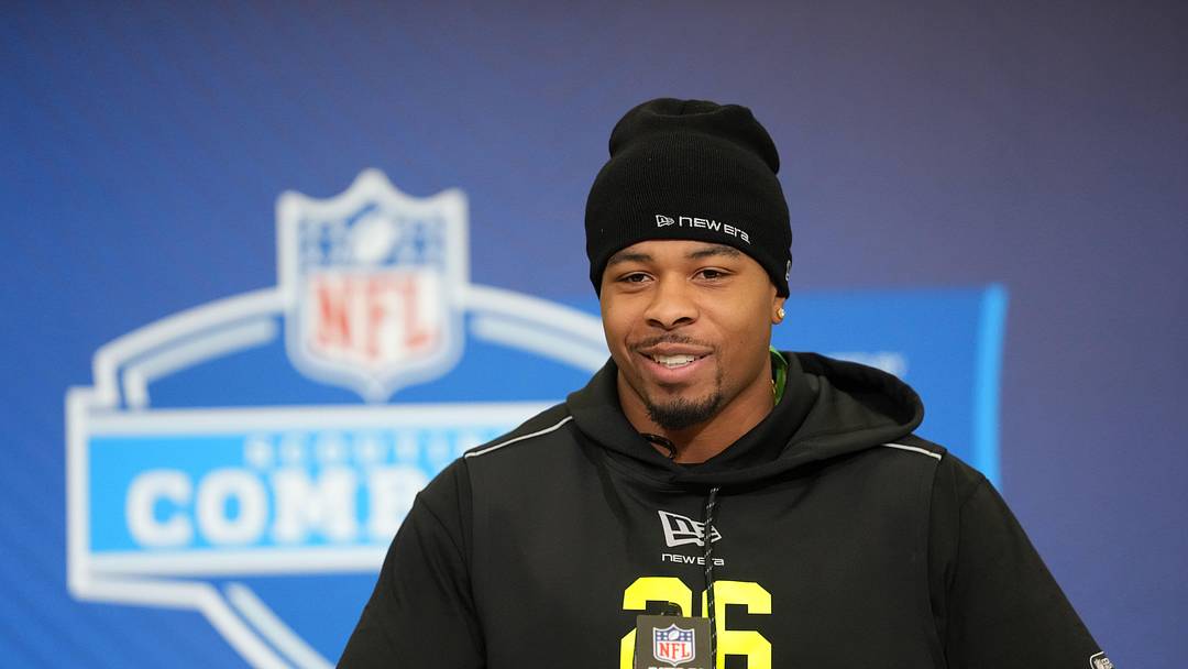 Feb 25, 2026; Indianapolis, IN, USA; Missouri linebacker Josiah Trotter (LB26) speaks during the NFL Scouting Combine at the Indiana Convention Center. Mandatory Credit: Kirby Lee-Imagn Images