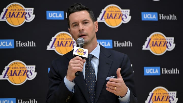 Jun 24, 2024; El Segundo, CA, USA; Los Angeles Lakers head coach JJ Redick speaks to the media during an introductory news conference at the UCLA Health Training Center. Mandatory Credit: Jayne Kamin-Oncea-USA TODAY Sports