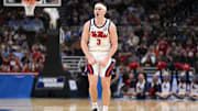 Mar 21, 2025; Milwaukee, WI, USA; Mississippi Rebels guard Sean Pedulla (3) celebrates after a basket during the first half of a first round NCAA men’s tournament game against the North Carolina Tar Heels at Fiserv Forum. Mandatory Credit: Jeff Hanisch-Imagn Images