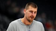 Nov 5, 2025; Denver, Colorado, USA; Denver Nuggets center Nikola Jokic (15) before game against the Miami Heat at Ball Arena. 