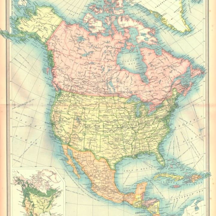 Political Map Of North America Artist Unknown