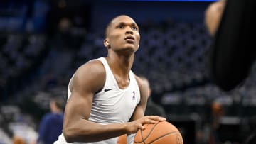 Mar 5, 2024; Dallas, Texas, USA; Indiana Pacers guard Bennedict Mathurin (00) warms up before the game between the Dallas Mavericks and the Indiana Pacers at the American Airlines Center. Mandatory Credit: Jerome Miron-USA TODAY Sports