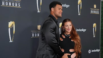 Feb 6, 2025; New Orleans, LA, USA; Arik Armstead and Mindy Harwood on the red carpet before Super Bowl LIX NFL Honors at Saenger Theatre. Mandatory Credit: Kirby Lee-Imagn Images