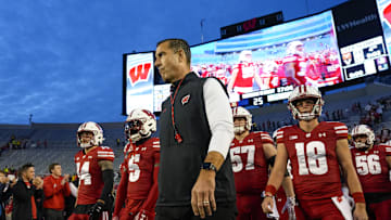 Oct 26, 2024; Madison, Wisconsin, USA;  Wisconsin Badgers head coach Luke Fickell prior to the game against the Penn State Nittany Lions at Camp Randall Stadium. Mandatory Credit: Jeff Hanisch-Imagn Images