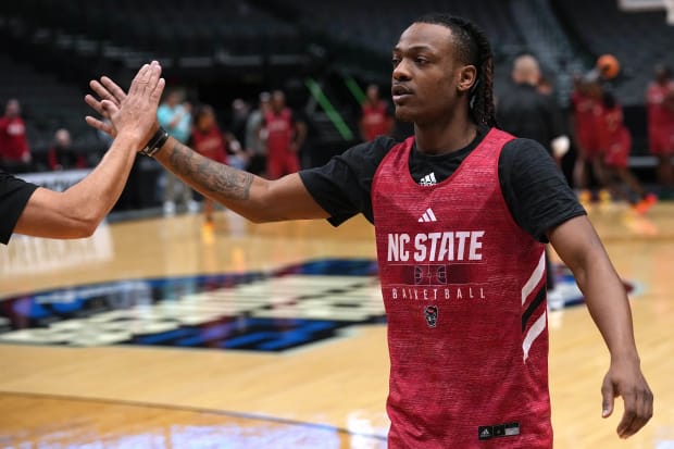 North Carolina State guard DJ Horne is shown during practice for their NCAA Tournament South Regional game.