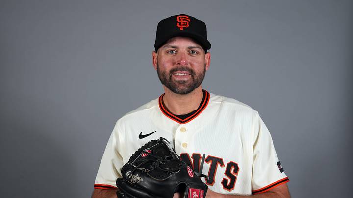 Feb 19, 2026; Scottsdale, AZ, USA; San Francisco Giants pitcher Michael Fulmer (32) poses during Photo Day at Scottsdale Stadium. Mandatory Credit: Rick Scuteri-Imagn Images