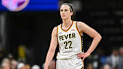 May 4, 2025; Iowa City, IA, USA; Indiana Fever guard Caitlin Clark (22) in action against the Brazil National Team at Carver-Haweye Arena. Mandatory Credit: Jeffrey Becker-Imagn Images