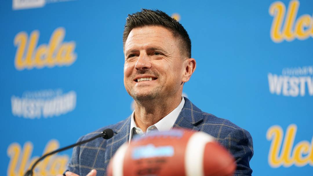 Dec 9, 2025; Los Angeles, CA, USA; Bob Chesney is introduced as UCLA Bruins football coach at press conference at Renee Luskin Conference Center Centennial Ballroom. Mandatory Credit: Kirby Lee-Imagn Images Dec 9, 2025; Los Angeles, CA, USA; Bob Chesney is introduced as UCLA Bruins football coach at press conference at Renee Luskin Conference Center Centennial Ballroom. Mandatory Credit: Kirby Lee-Imagn Images