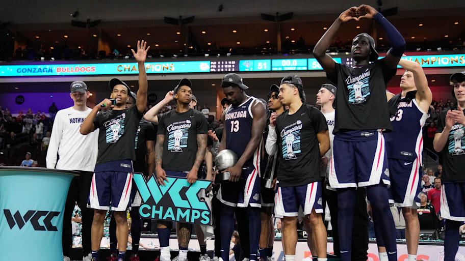 Gonzaga celebrates its West Coast tournament victory in 2025.