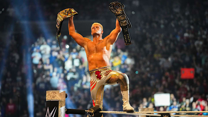 Cody Rhodes wins the WWE Championship during the WWE Royal Rumble at Lucas Oil Stadium in Indianapolis Cody Rhodes wins the WWE Championship during the WWE Royal Rumble at Lucas Oil Stadium in Indianapolis